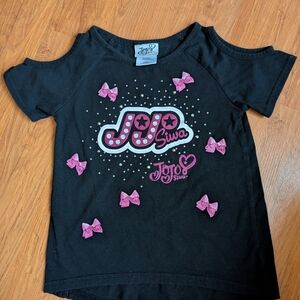 JoJo Siwa Black Short Sleeve Cold-Shoulder Tee with Pink Bows